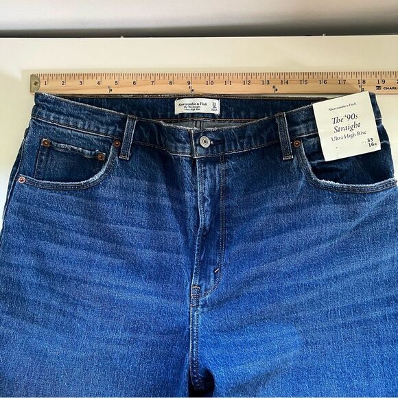 Abercrombie NWT 90s Straight Ultra High Rise Wash Size 33 Classic Denim - Picture 9 of 11